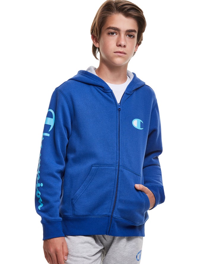 Sudadera Con Capucha Champion Niño - Fleece Zip C Script ( Azules ) 8714953-TG